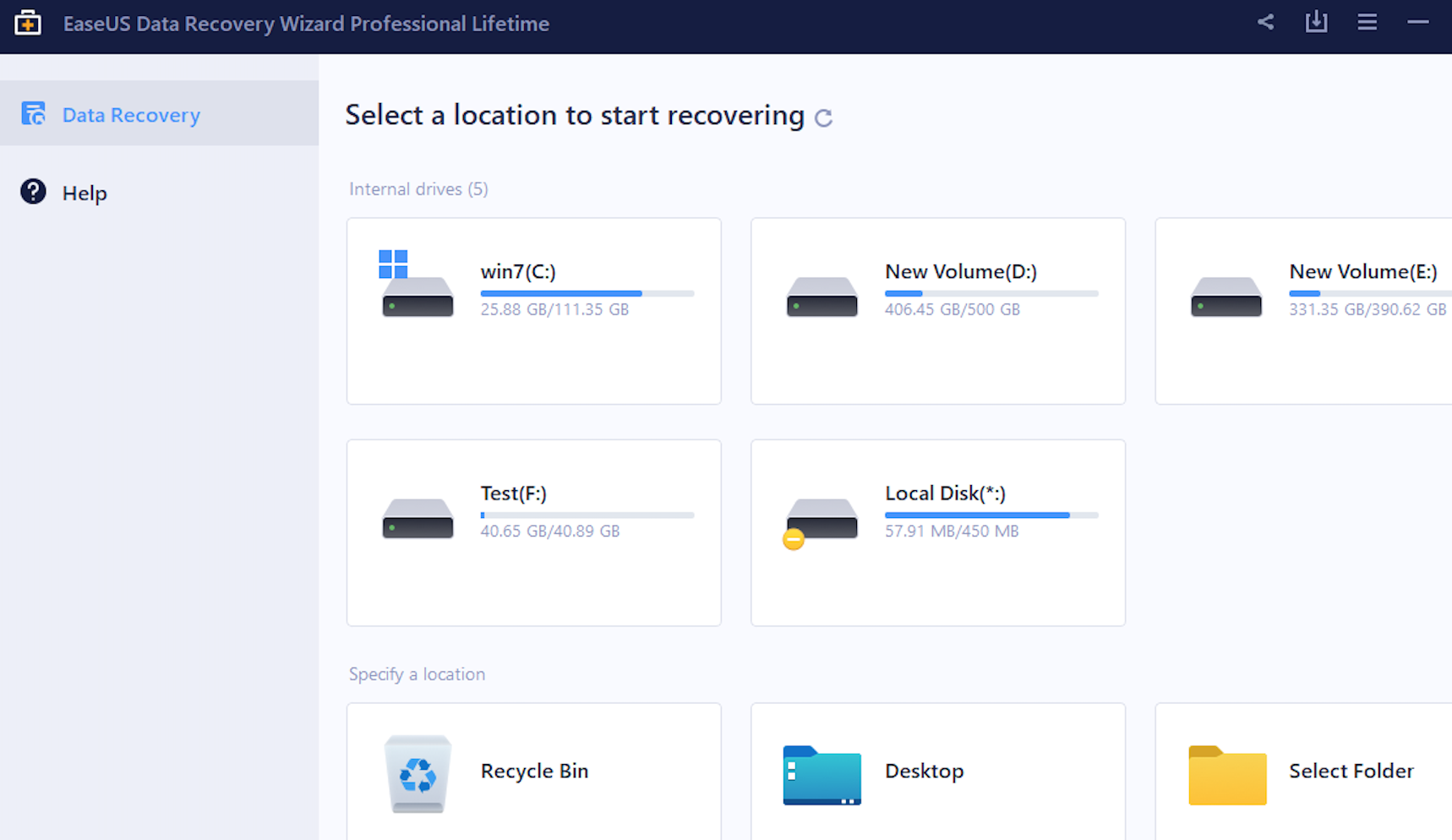 easeus data recovery wizard interface