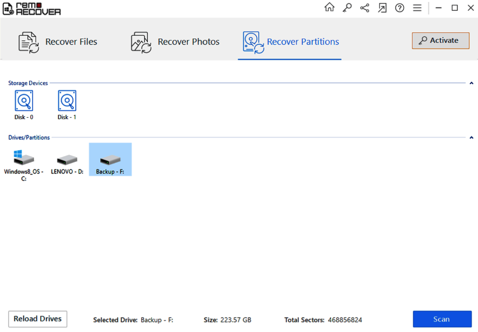 remo data recovery interface